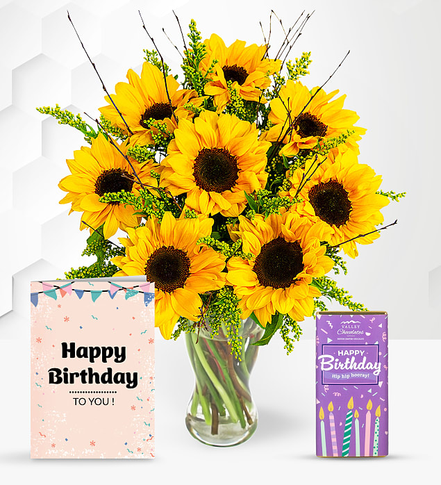 Sensational Sunflowers with Birthday Chocolate & Card