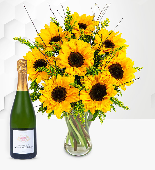 Sensational Sunflowers with Champagne Medium