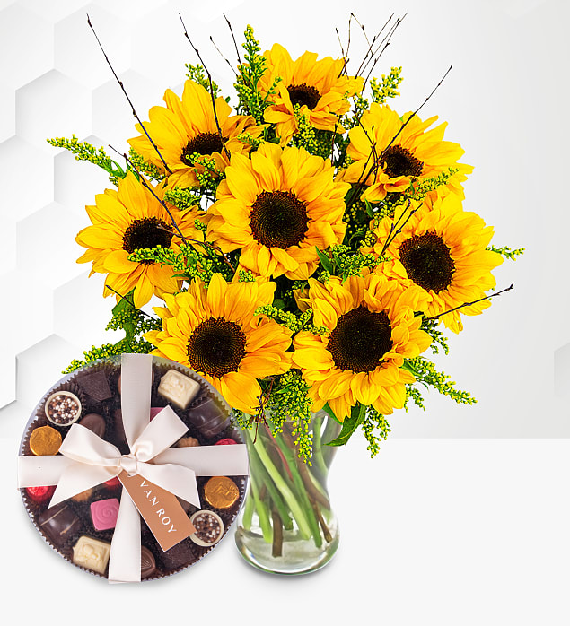 Sensational Sunflowers with Premium Belgian Chocolates 