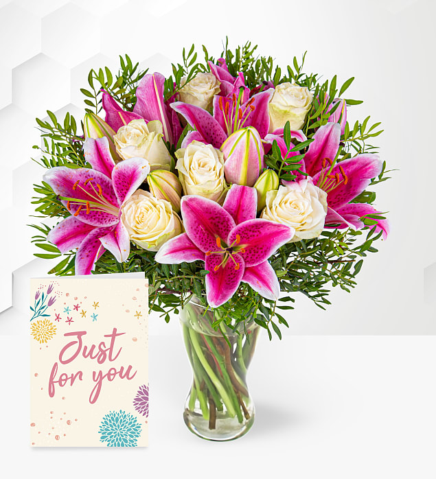 Pink Lilies & Roses with Card