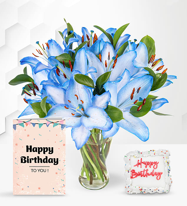 Ocean Lilies with Birthday Cake & Card