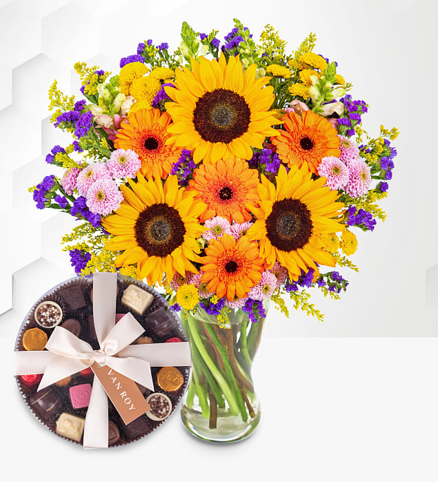 Brilliant Sunshine Bouquet with Premium Belgian Chocolates 