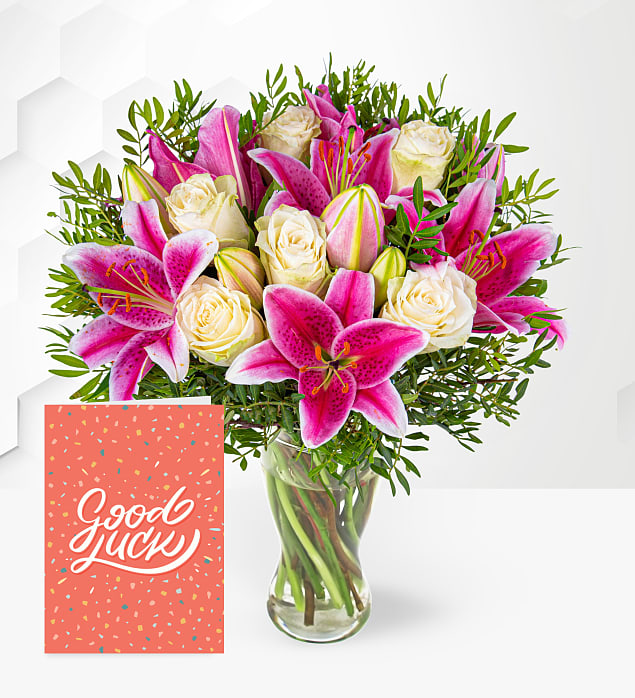 Pink Lily & Rose & Good Luck Card