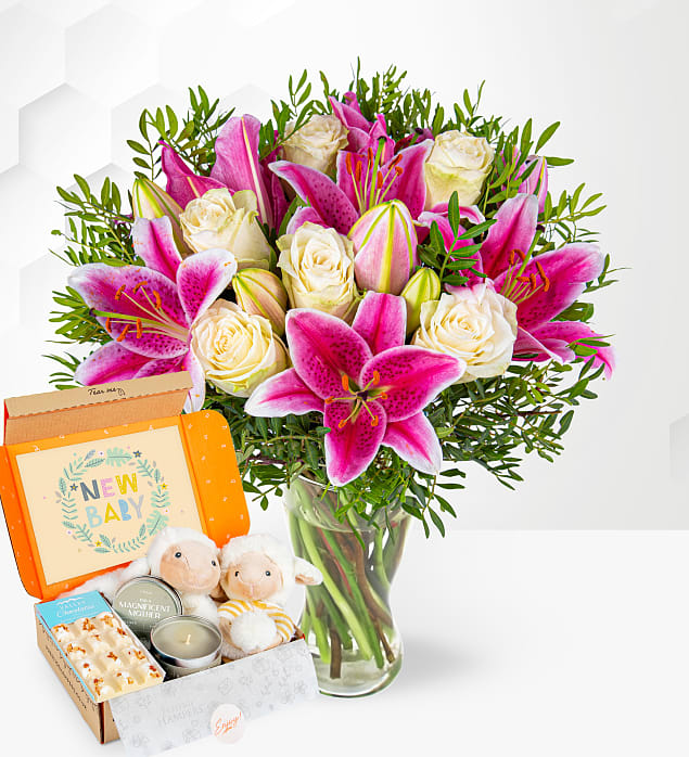 Pink Lilies & Roses & New Baby Gift