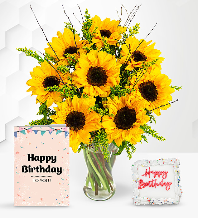 Sensational Sunflowers with Birthday Cake & Card