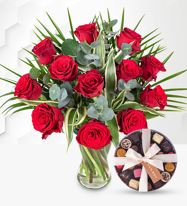 12 Red Roses & Belgian Chocolates 