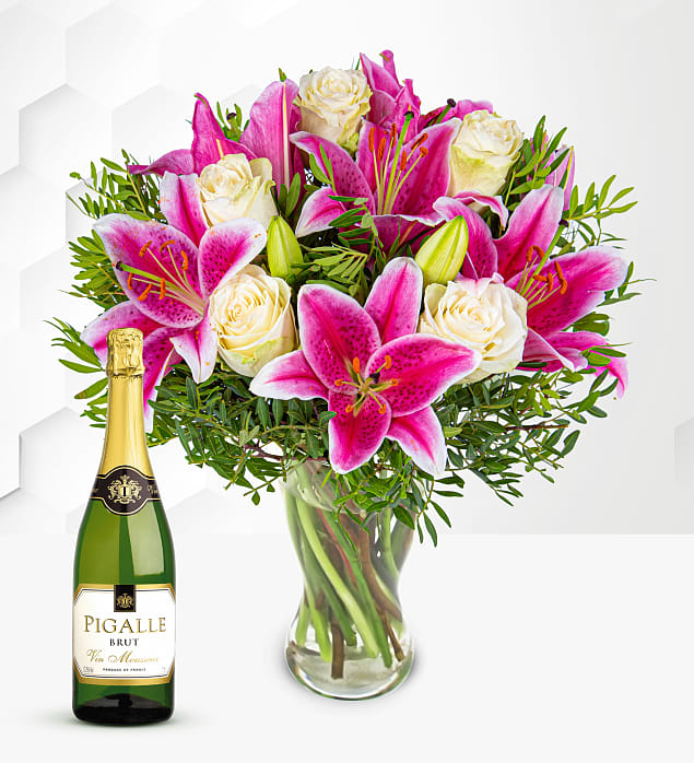 Pink Lilies & Roses with Fizz