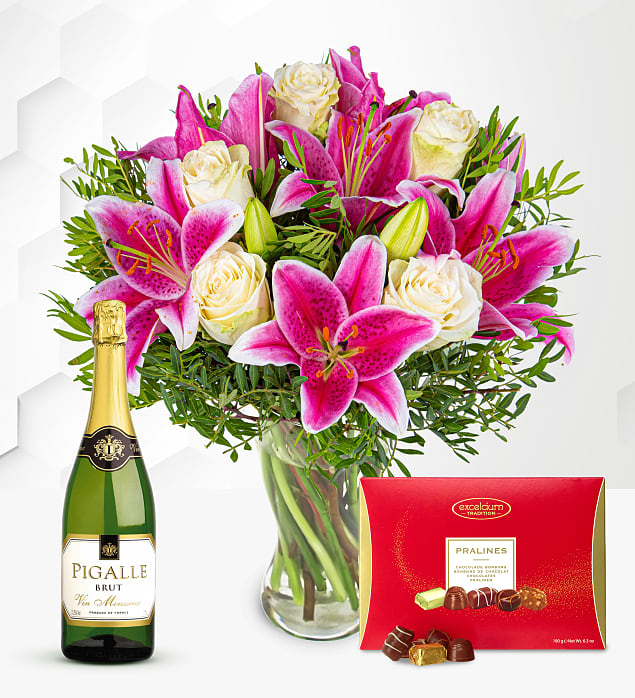 Pink Lilies & Roses Delights Gift 