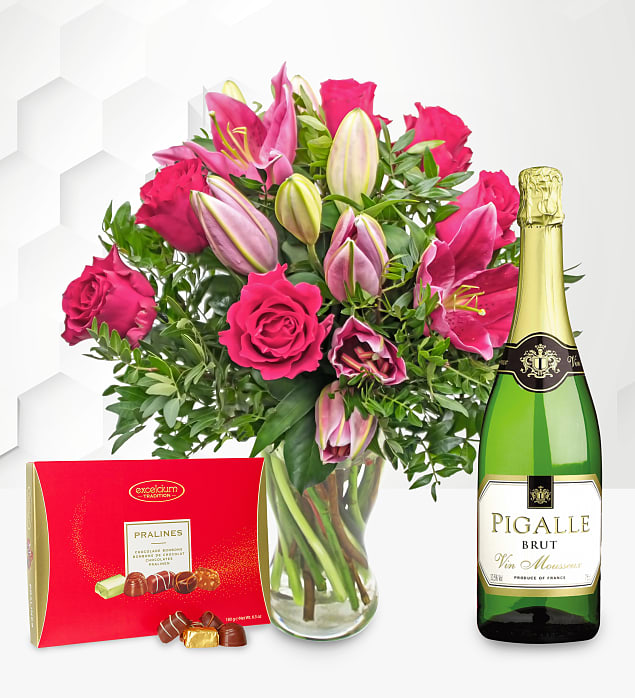 Rose and Lily with Fizz & Chocolates