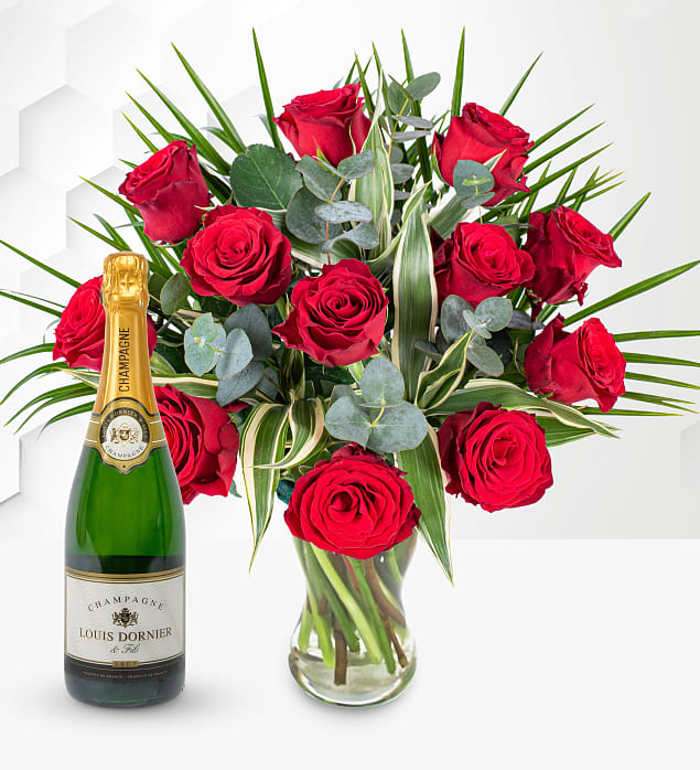 12 Red Roses with Champagne